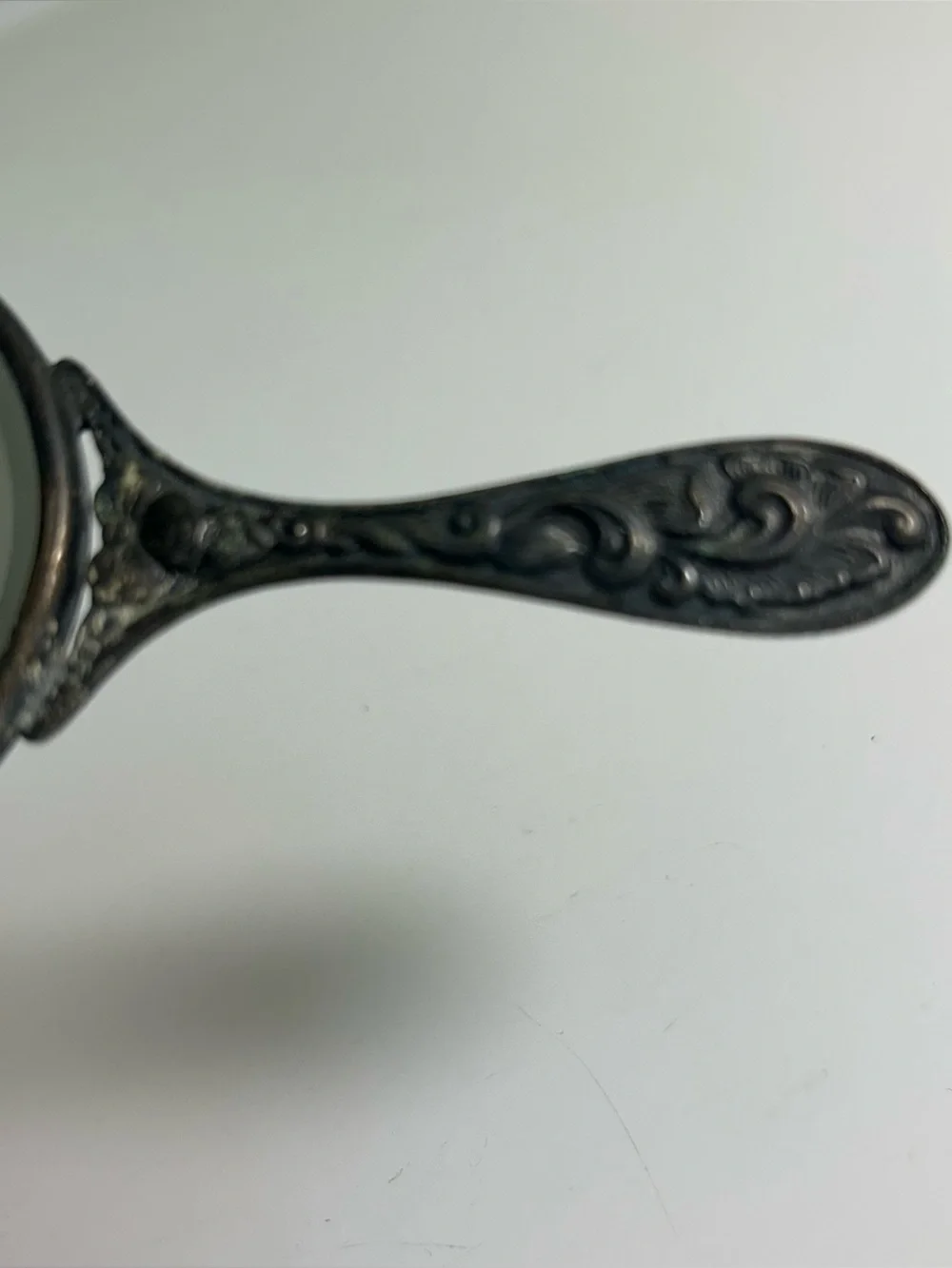 Art Nouveau Vintage Small Hand Mirror 4”x 2” Repousse Pocket Vanity Silver Plate